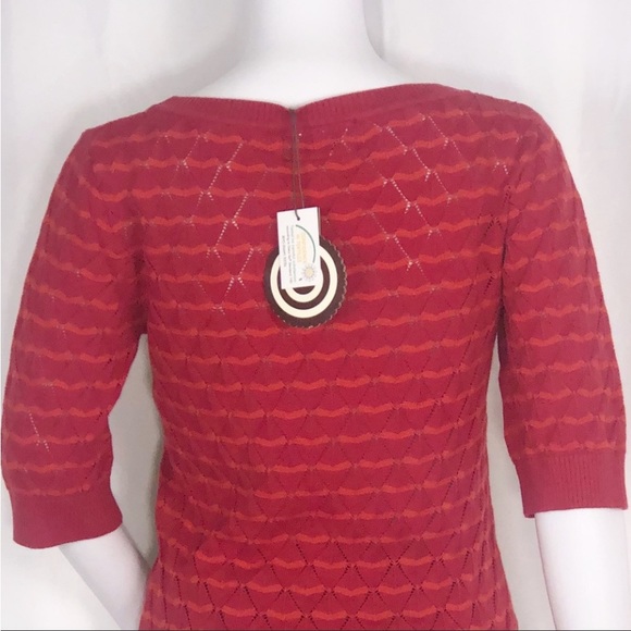 4 Funky Flavours Red & Orange Stripes Scoop Neck Open Knit Diamond Sweater SzXS - Picture 9 of 16